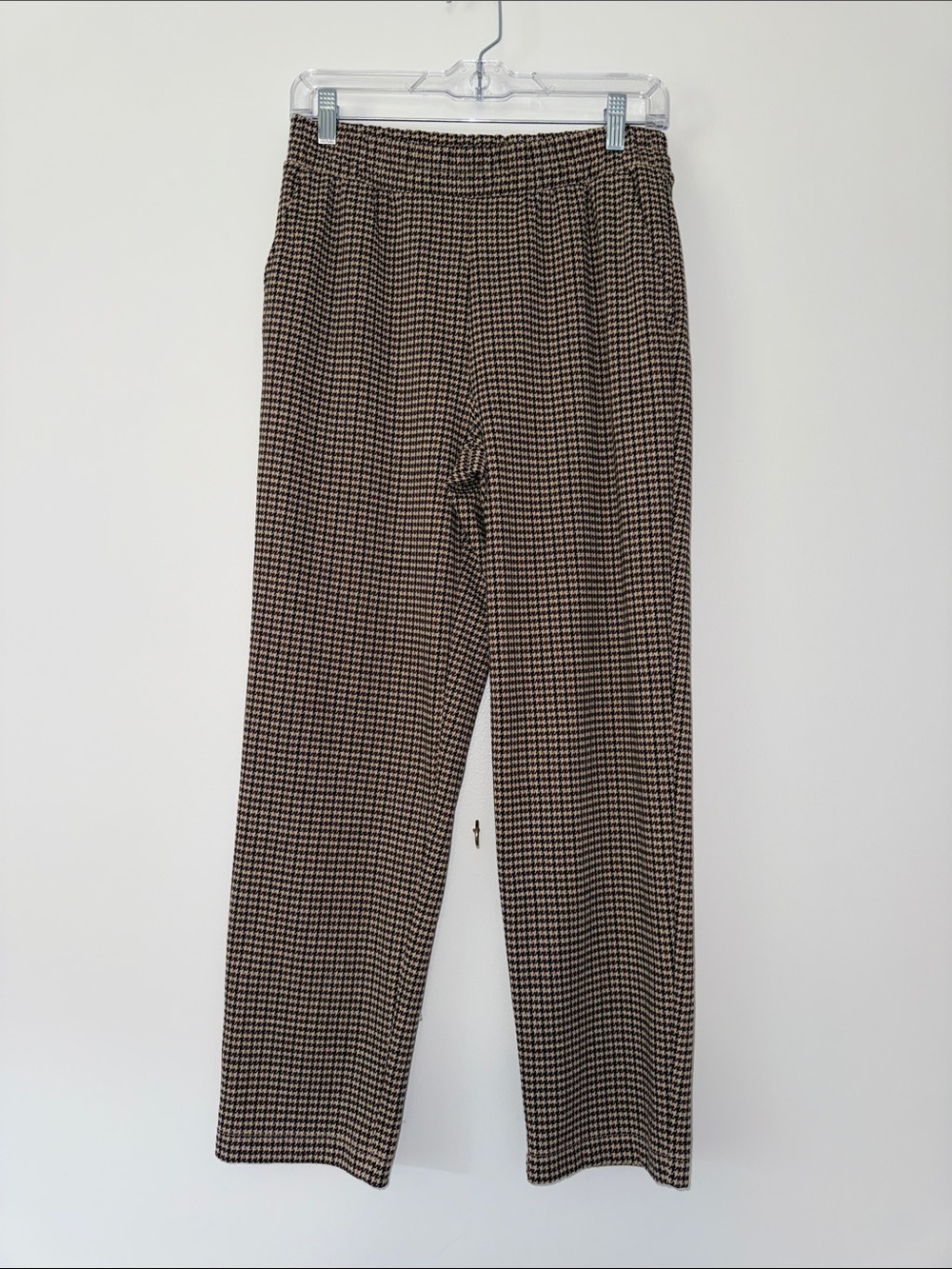 Women’s Brown Houndstooth Elastic-Waist Pants